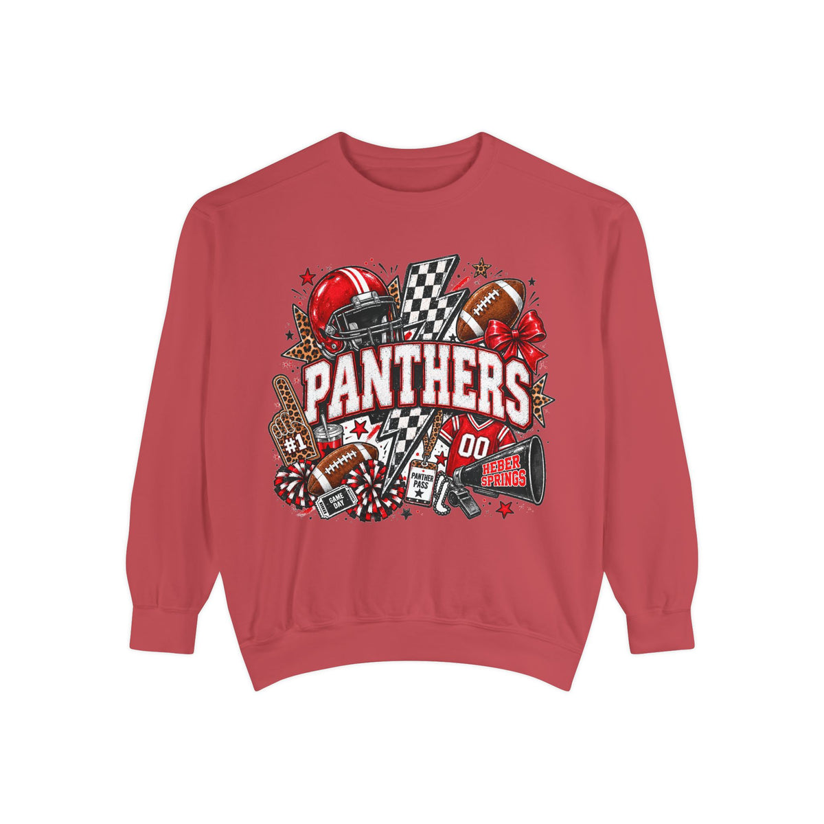 Heber Springs Panthers Football Spirit Graphic Crewneck | Comfort Colors 1566 Game Day Sweatshirt
