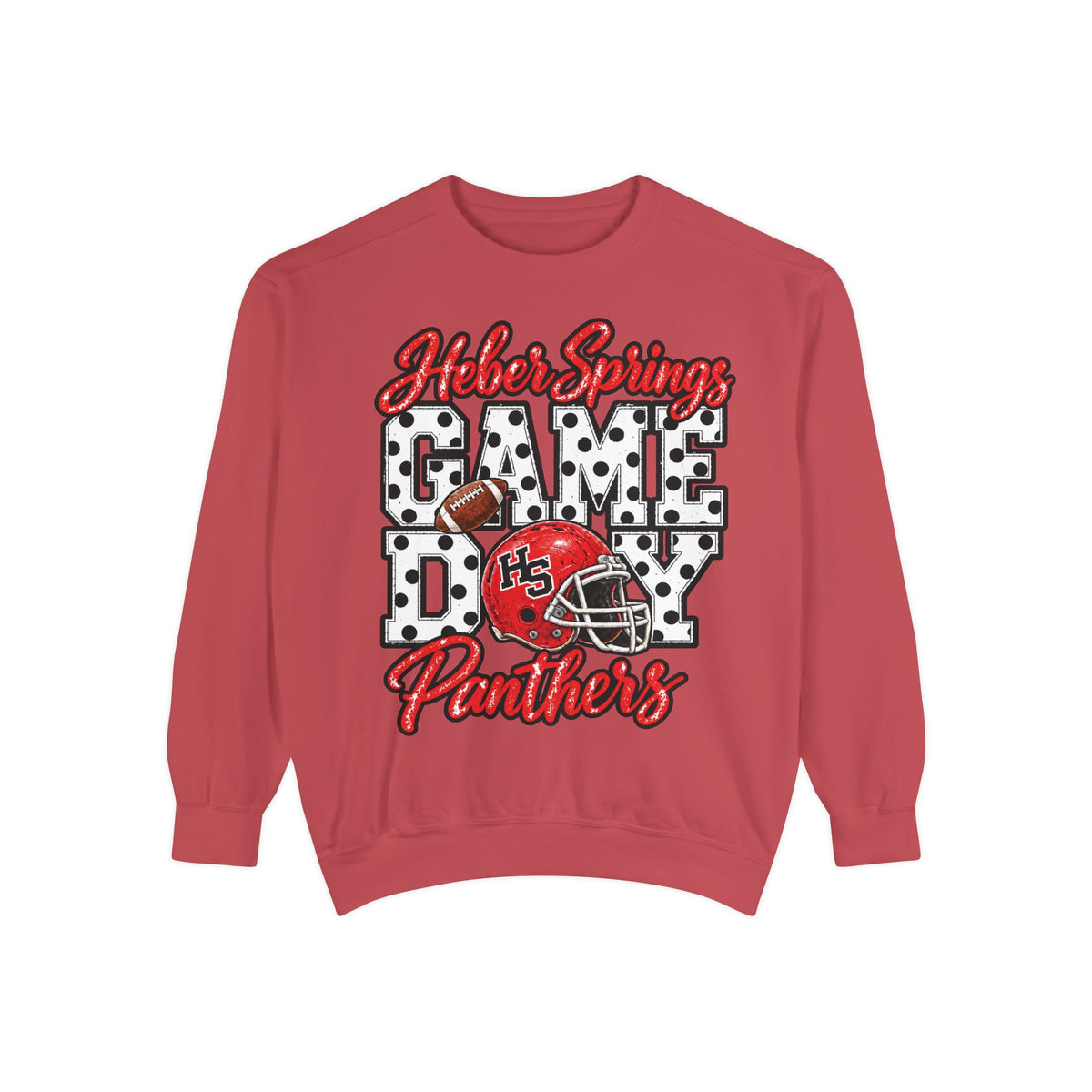 Heber Springs Panthers Football Polka Dot Game Day | Comfort Colors Crewneck Sweatshirt
