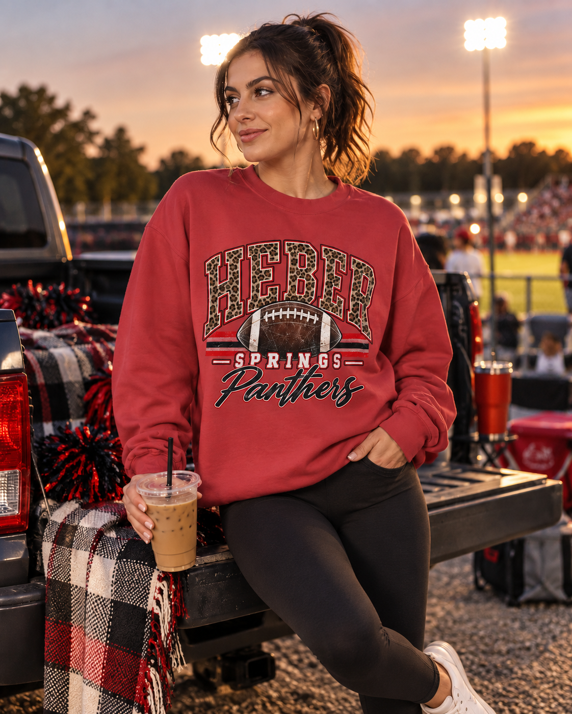 Heber Springs Panthers Football Leopard Crewneck Sweatshirt