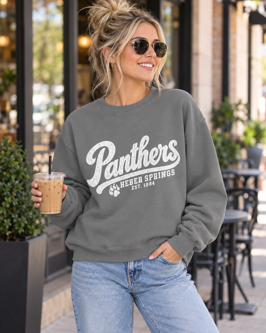 Heber Springs Panthers Vintage White Print Sweatshirt | Comfort Colors Crewneck