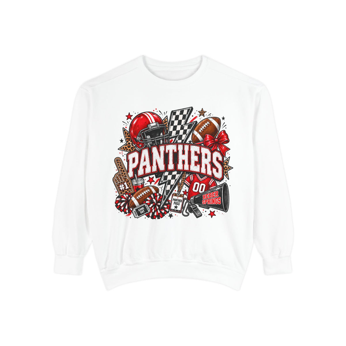 Heber Springs Panthers Football Spirit Graphic Crewneck | Comfort Colors 1566 Game Day Sweatshirt