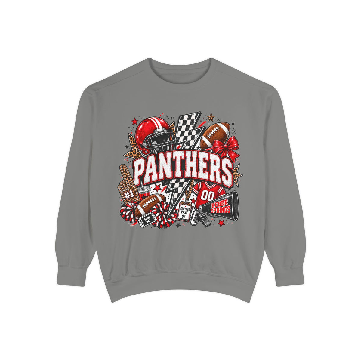 Heber Springs Panthers Football Spirit Graphic Crewneck | Comfort Colors 1566 Game Day Sweatshirt