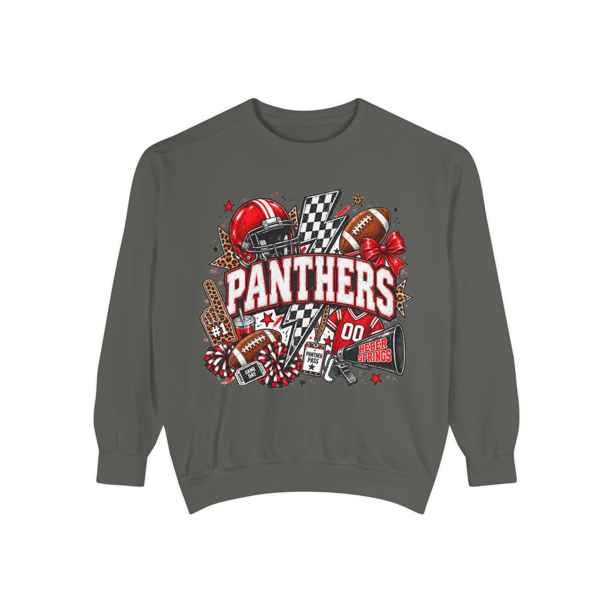 Heber Springs Panthers Football Spirit Graphic Crewneck | Comfort Colors 1566 Game Day Sweatshirt