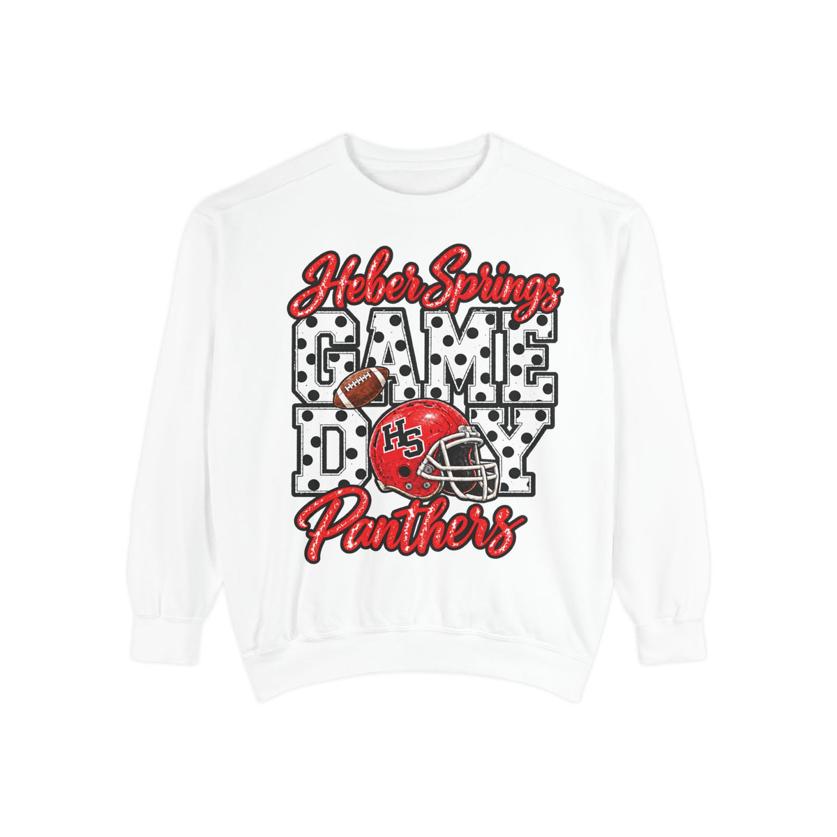 Heber Springs Panthers Football Polka Dot Game Day | Comfort Colors Crewneck Sweatshirt