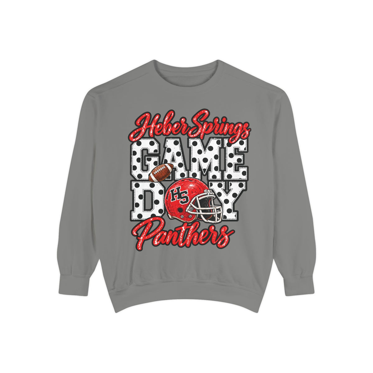 Heber Springs Panthers Football Polka Dot Game Day | Comfort Colors Crewneck Sweatshirt