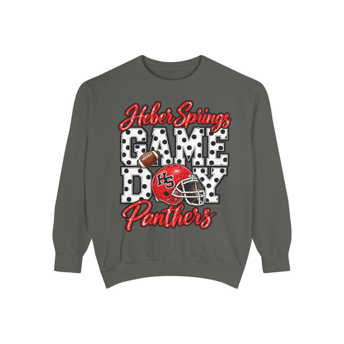 Heber Springs Panthers Football Polka Dot Game Day | Comfort Colors Crewneck Sweatshirt