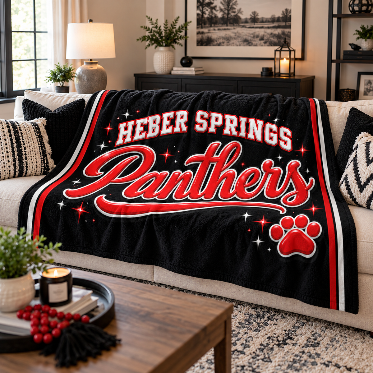 Heber Springs Panthers Game Day Sherpa Blanket - Oversized 60 x 80
