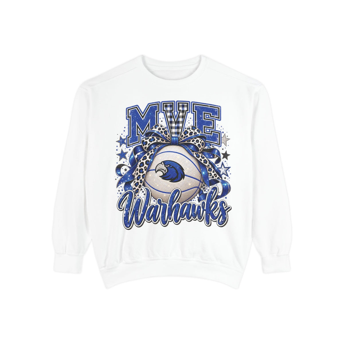 MVE Warhawks Glitter Basketball Bow Comfort Colors 1566 Crewneck Sweatshirt