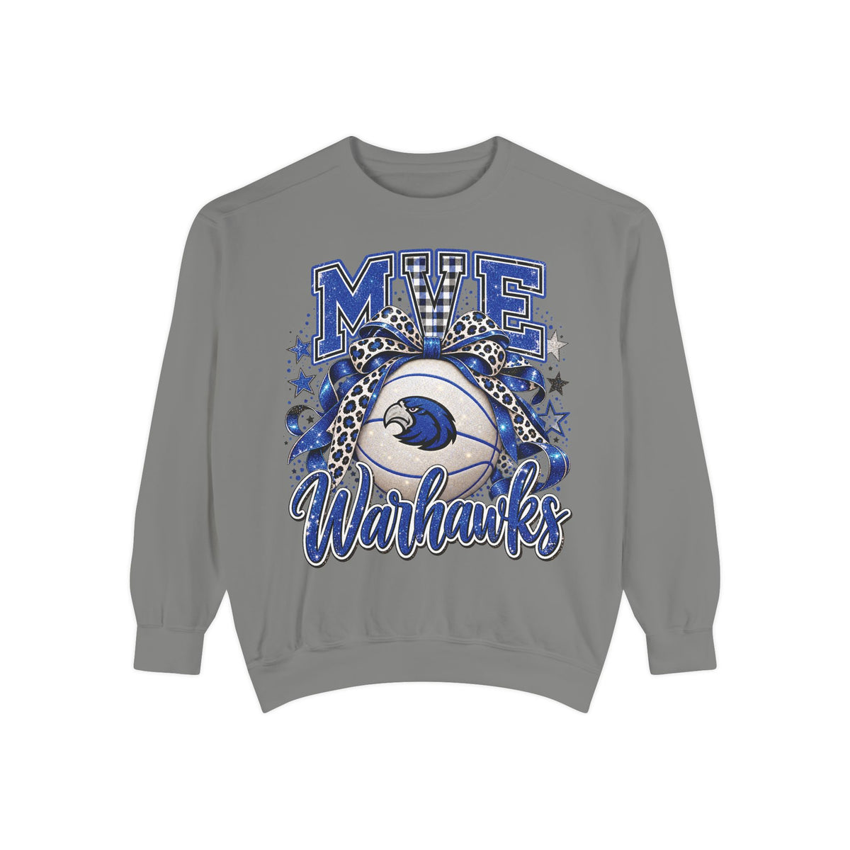 MVE Warhawks Glitter Basketball Bow Comfort Colors 1566 Crewneck Sweatshirt