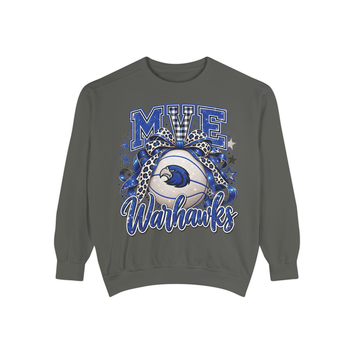 MVE Warhawks Glitter Basketball Bow Comfort Colors 1566 Crewneck Sweatshirt