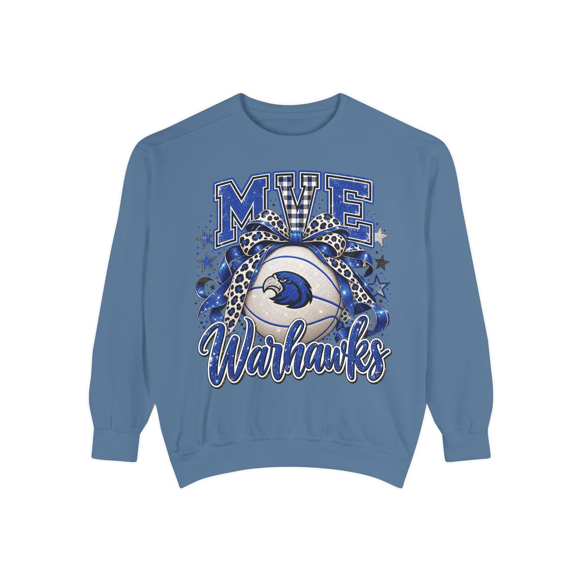 MVE Warhawks Glitter Basketball Bow Comfort Colors 1566 Crewneck Sweatshirt
