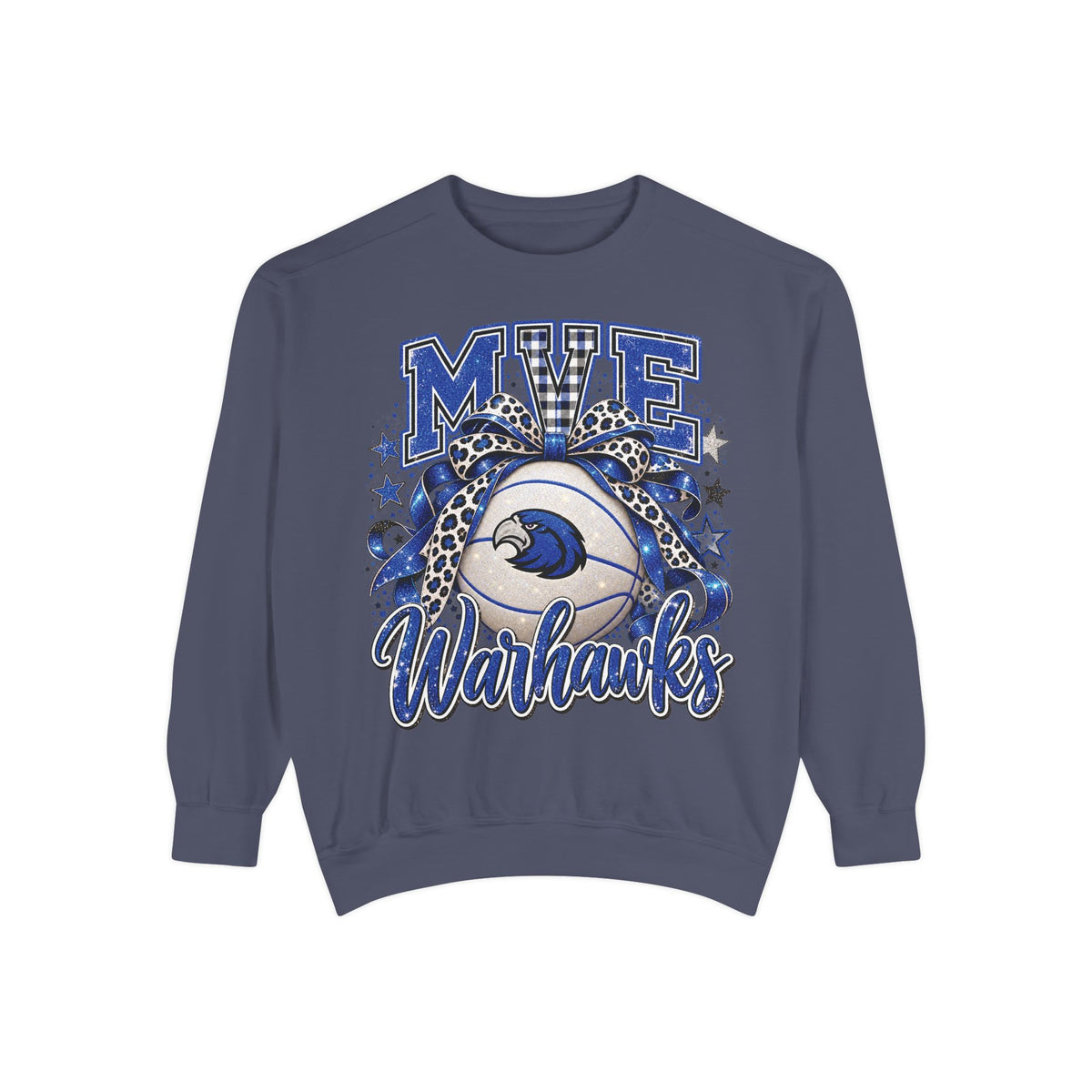 MVE Warhawks Glitter Basketball Bow Comfort Colors 1566 Crewneck Sweatshirt